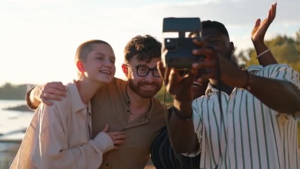 Interracial Friendship Group Happy Close Friends Reunited Camping Van Trip — Stock video
