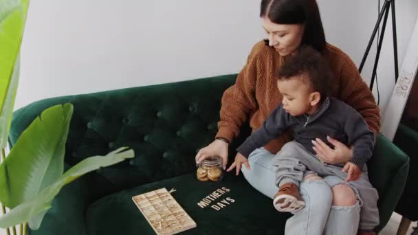 Happy Mothers Day Mom Her Little Kid Writing Words Little — Video