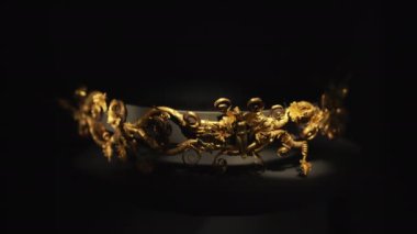 07.13.2022 Thessaloniki, Greece. Archaeological Museum of Thessaloniki. Beautiful golden ornament. Dark background. High quality 4k footage