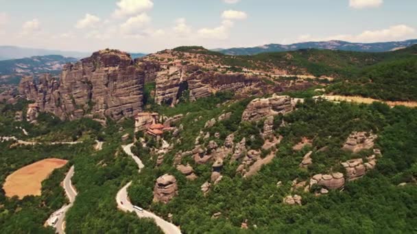 Touristic Place Visit Summer Holidays Greece Monasteries Meteora Built Top — Vídeos de Stock