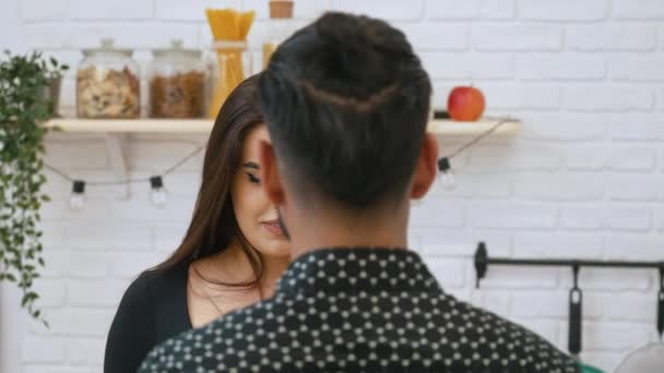 Hispanic Boyfriend Giving Girlriend Rose Valentines Day Hugging Her Young — Vídeos de Stock