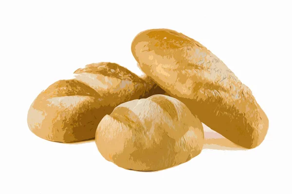 Brotgrafik Konzept Drei Frisch Gebackene Weißweizenbrote Zusammen Symbolische Nahrungsmitteldarstellung Weißer — Stockfoto