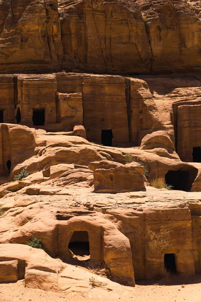 historical place in Petra - stone houses, Jordan. vertical shot. High quality photo
