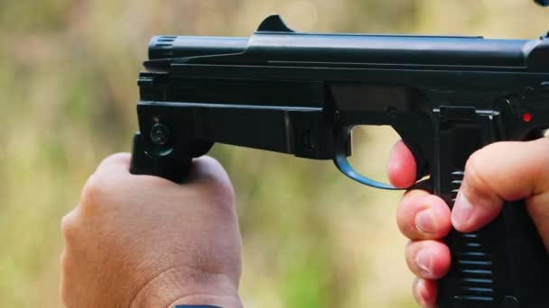 Child Holding Polish Rak Submachine Gun Target Practice Firearm Training — Stock Video