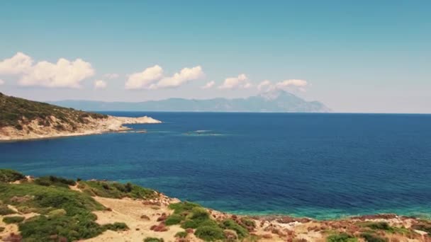 Parte Praia Karydi Mar Nas Proximidades Visto Partir Perspectiva Drones — Vídeo de Stock