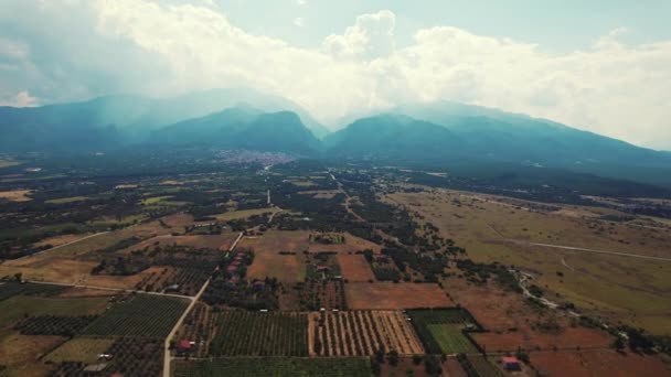 Drone Luchtfoto Uitzicht Het Griekse Platteland Met Landelijke Stortplaatsen Top — Stockvideo