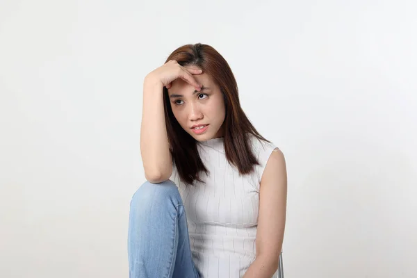 Jovem Atraente Asiático Chinês Malaio Mulher Pose Rosto Corpo Expressão — Fotografia de Stock
