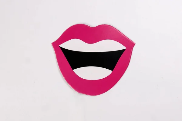 Red Lips White Teeth Black Open Smiley Mouth Shape Paper — Fotografia de Stock