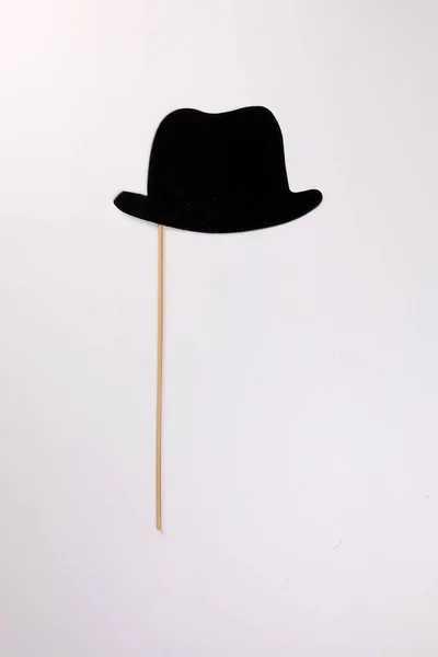 Black Hat Shape Paper Die Cut Selfie Portrait Party Fun — Stok fotoğraf