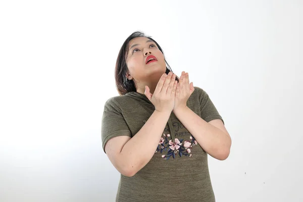 Junge Südostasiatische Frau Posieren Gesichtsausdruck Emotion Auf Weißem Hintergrund Hand — Stockfoto
