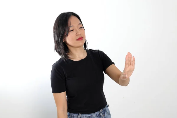 Ung Attraktiv Sydöstra Asiatisk Kvinna Pose Ansikte Uttryck Känsla Vit — Stockfoto