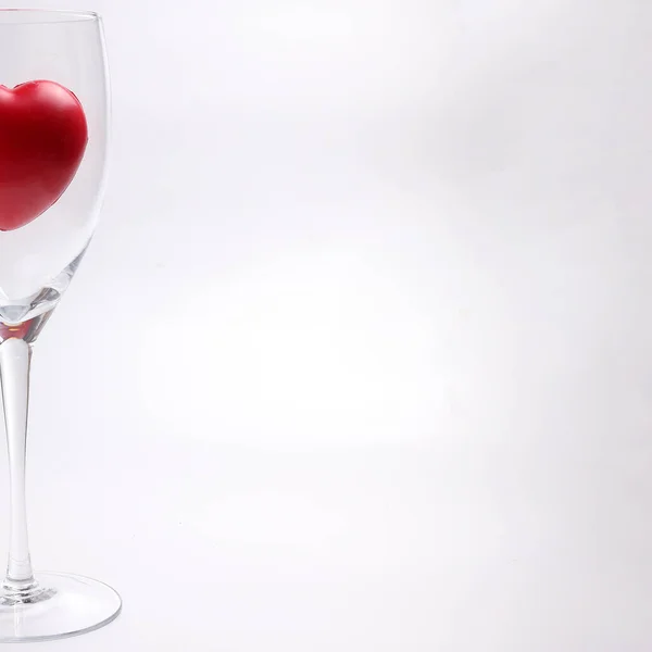 Transparent Wine Glass Three Dimension Red Hart Symbol White Background — Stock Photo, Image
