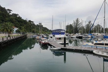 Langkawi, Malaysia-July 21. 2022- Pleasure vessels sailing yacht docked at Telaga Harbour Marina at Langkawi Island, Kedah 