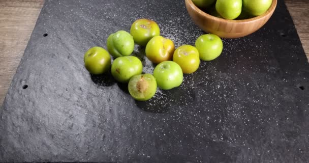 Small Mini Green Fresh Juicy Plum Fruit — Video