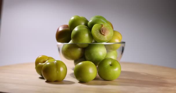 Small Mini Green Fresh Juicy Plum Fruit — Stock Video