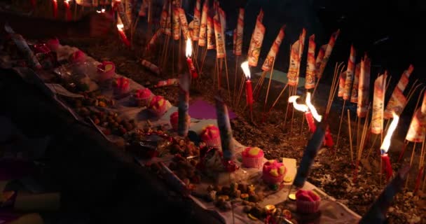 Chinese Hungry Ghost Festival Burning Flame Fire Glowing Ashes Firefly — 图库视频影像