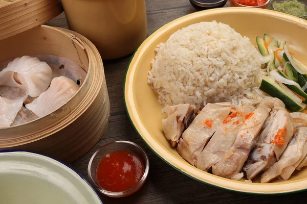 Udang Goreng Hainan Rebus Nasi Ayam Har Gow Daging Udang — Stok Foto