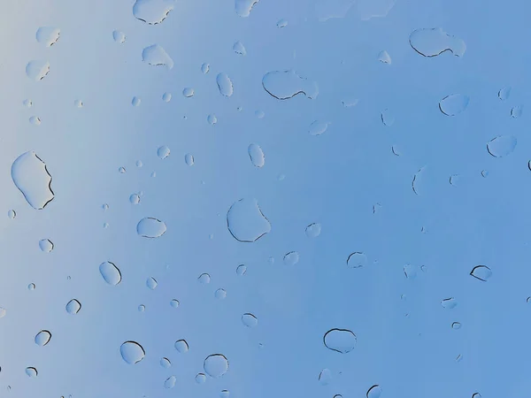 Raindrops Blue Texture Background Glass Covered Water Drops Soft Focus — Stok fotoğraf