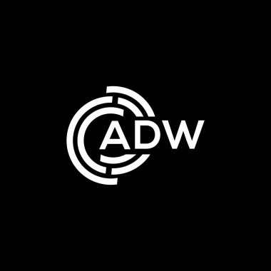 Siyah arka planda ADW harf logosu tasarımı. ADW yaratıcı harflerin baş harfleri logo konsepti. ADW harf tasarımı.