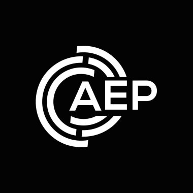 Siyah arkaplanda AEP harf logosu tasarımı. AEP yaratıcı harflerin baş harfleri logo kavramı. AEP harf tasarımı.