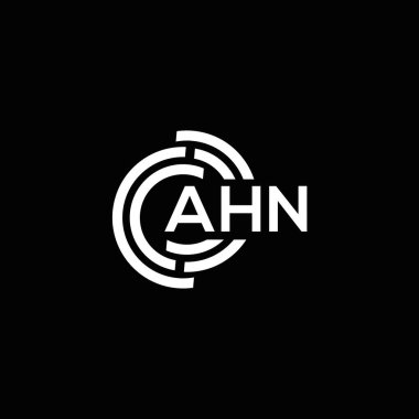 Siyah arka planda Ahn harf logosu tasarımı. Ahn yaratıcı harflerin baş harfleri logo konsepti. Ahn harf tasarımı.