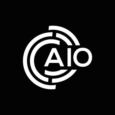 Siyah arka planda AIO harfi logo tasarımı. AIO yaratıcı harflerin baş harfleri logo kavramı. AIO harf tasarımı.