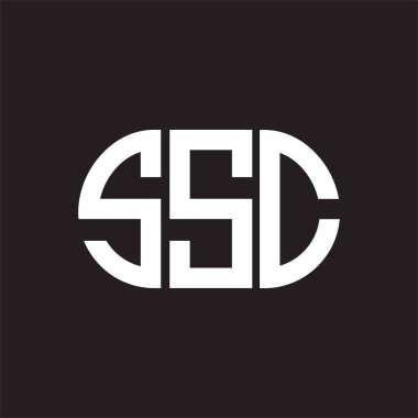 Siyah arkaplan üzerine SSC harf logosu tasarımı. SSC yaratıcı harflerin baş harfleri logo kavramı. SSC harf tasarımı.