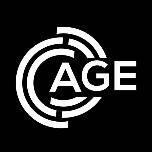 Дизайн логотипа буквы AGE на чёрном фоне. AGE creative initials letter logo center. Дизайн букв ВОЗРАСТ.