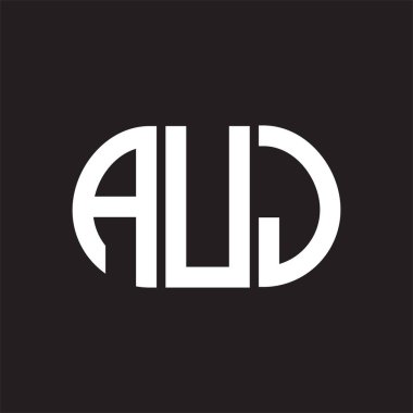 Siyah arka planda AUJ harf logosu tasarımı. AUJ 