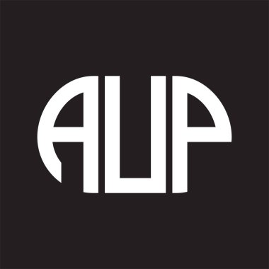 Siyah arkaplanda AUP harf logosu tasarımı. AUP 