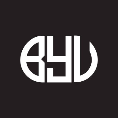 Siyah arka planda Byu harf logosu tasarımı. Hoşça kal. 