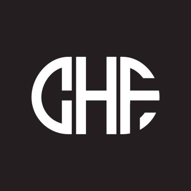 Siyah arka planda CHF harf logosu tasarımı. CHF yaratıcı harflerin baş harfleri logo konsepti. CHF harf tasarımı.