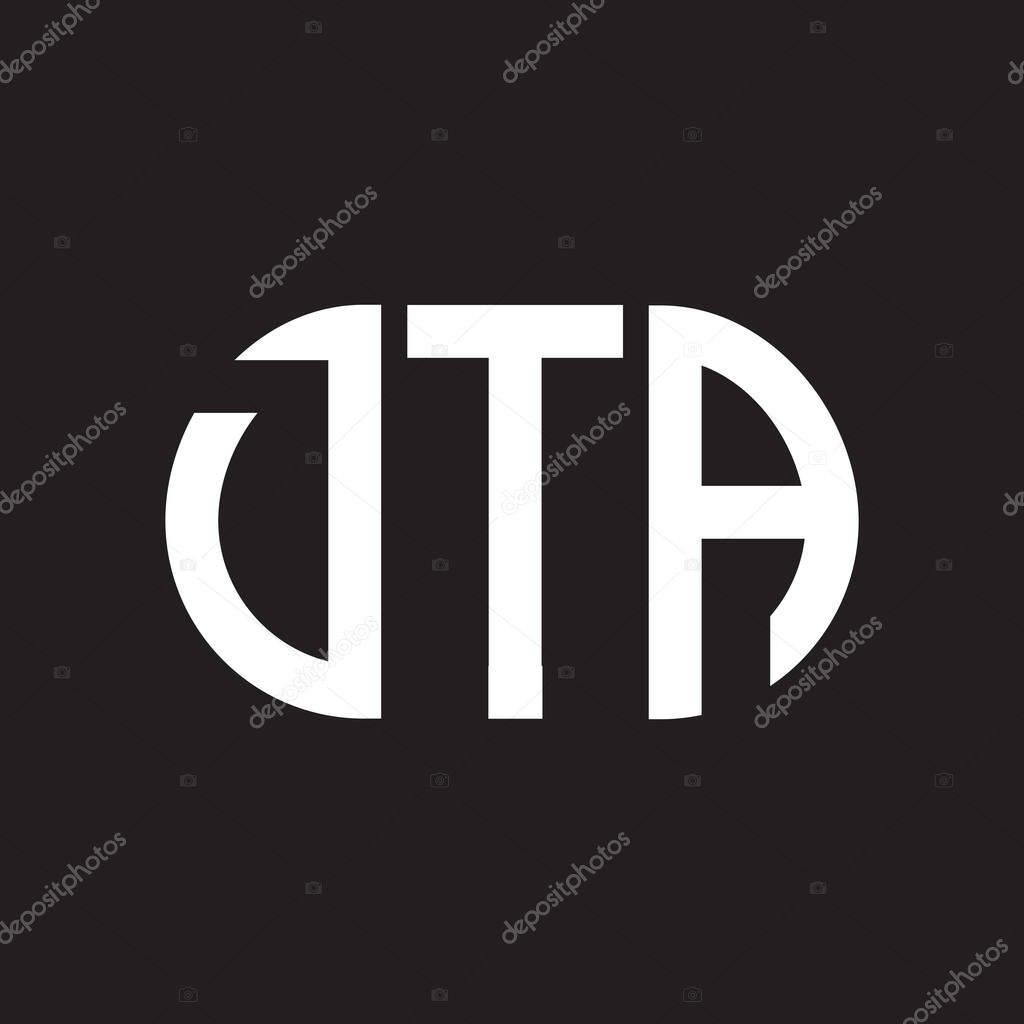 Diseño del logotipo de la letra DTA sobre fondo negro. DTA iniciales