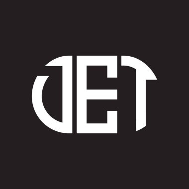 Siyah arka planda DET harf logosu tasarımı. DET yaratıcı harflerin baş harfleri logo kavramı. DET harf tasarımı.