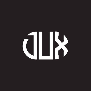 Siyah arka planda DUX harf logosu tasarımı. DUX yaratıcı harf logosu konsepti. DUX harf tasarımı.