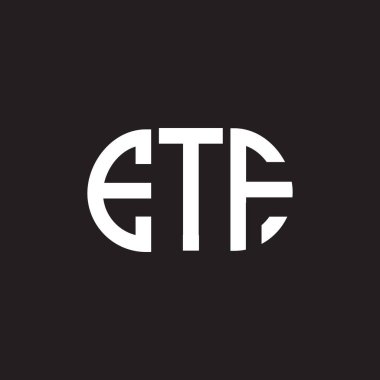 Siyah arka planda ETF harf logosu tasarımı. ETF yaratıcı harf logosu konsepti. ETF harf tasarımı.