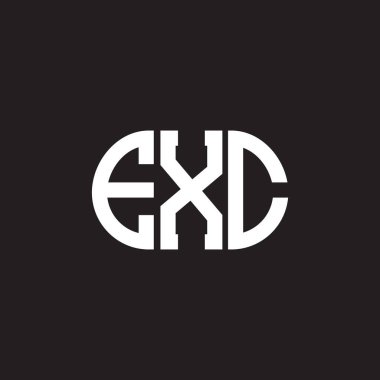 Siyah arkaplanda EXC harf logosu tasarımı. EXC yaratıcı harflerin baş harfleri logo kavramı. EXC harf tasarımı.