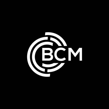 Siyah arkaplanda BCM harf logosu tasarımı. BCM yaratıcı harflerin baş harfleri logo kavramı. BCM harf tasarımı.