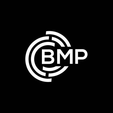 Siyah arka planda BMP harf logosu tasarımı. BMP yaratıcı harf logosu konsepti. BMP harf tasarımı.