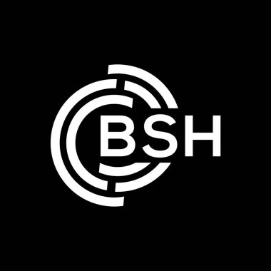Siyah arkaplanda BSH harf logosu tasarımı. BSH yaratıcı harflerin baş harfleri logo kavramı. BSH harf tasarımı.