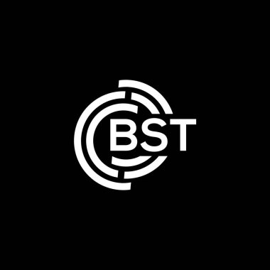 Siyah arkaplanda BST harfi logo tasarımı. BST yaratıcı harflerin baş harfleri logo kavramı. BST harf tasarımı.