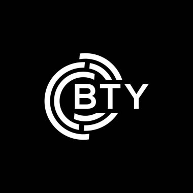Siyah arka planda BTY harf logosu tasarımı. BTY yaratıcı harflerin baş harfleri logo kavramı. BTY harf tasarımı.