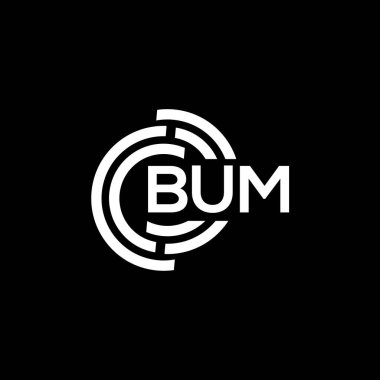 Siyah arka planda BUM harf logosu tasarımı. BUM yaratıcı harflerin baş harfleri logo konsepti. BUM harf tasarımı.