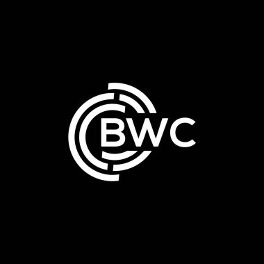 Siyah arka planda BWC harf logosu tasarımı. BWC yaratıcı harflerin baş harfleri logo kavramı. BWC harf tasarımı.