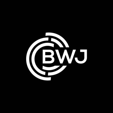 Siyah arka planda BWJ harf logosu tasarımı. BWJ yaratıcı harflerin baş harfleri logo kavramı. BWJ harf tasarımı.