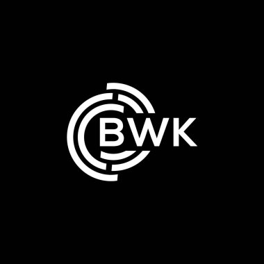 Siyah arka planda BWK harf logosu tasarımı. BWK yaratıcı harflerin baş harfleri logo kavramı. BWK harf tasarımı.