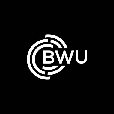 Siyah arka planda BWU harf logosu tasarımı. BWU yaratıcı harf logosu konsepti. BWU harf tasarımı.