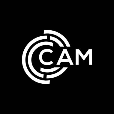 Siyah arkaplanda CAM harf logosu tasarımı. CAM yaratıcı harf logosu konsepti. CAM harf tasarımı.