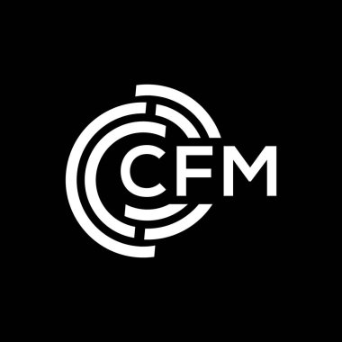 Siyah arkaplanda CFM harf logosu tasarımı. CFM yaratıcı harflerin baş harfleri logo kavramı. CFM harf tasarımı.
