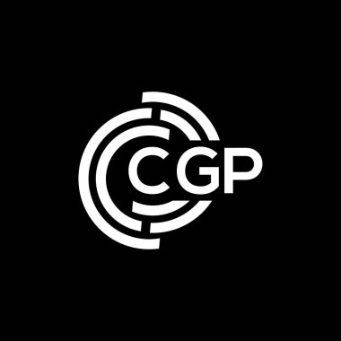 Siyah arkaplanda CGP harf logosu tasarımı. CGP yaratıcı harflerin baş harfleri logo kavramı. CGP harf tasarımı.